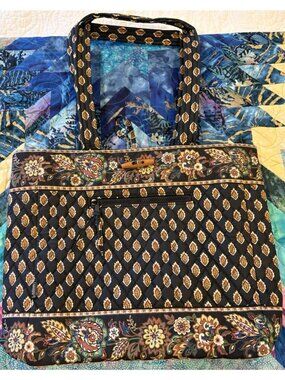 Maggi B Quilted Shoulder Tote Hand Bag Carry Large Black Floral Coin Purse NEW